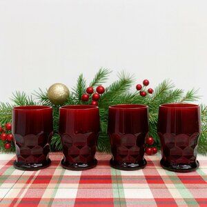 Anchor Hocking Ruby Red Georgian Tumblers Set of 4 Honeycomb Glasses Vintage Bar